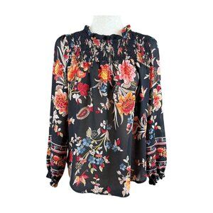 LOFT FLORAL LONG SLEEVE SMOCK STYLE BLOUSE, SIZE S PETITE